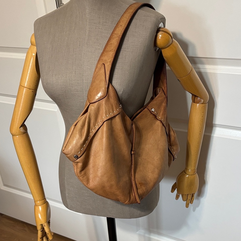 Classic Tan Leather Hobo Shoulder Bag